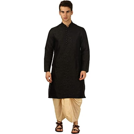 Devyom Men s Silk Straight Regular Fit Dhoti Kurta Set (Black 40)