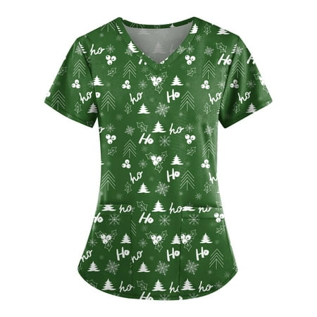 

Ovticza Women s Scrub Bottoms Christmas Graphic Print V Neck with Pockets Printed Scrub Tops Women Clearance Nursing Short Sleeve Uniforms Cheap Basics Maternity Scrub Green XL