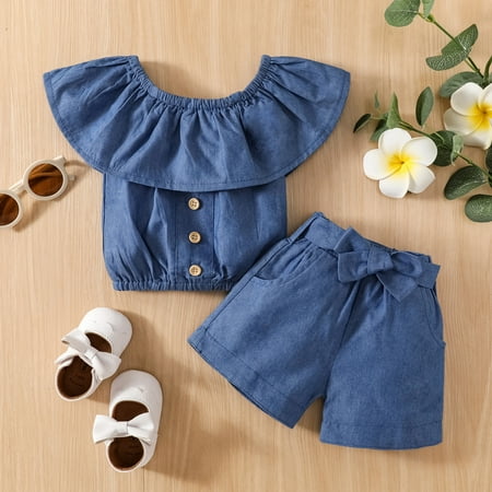 Hunpta Toddler Kids Baby Girls Off Shoulder Short T Shirt Tops Denim Bow Shorts 2PCS Outfits Clothes Set
Hunpta Toddler Kids Baby Girls Off Shoulder Short T Shirt Tops Denim Bow Shorts 2PCS Outfits Clothes Set