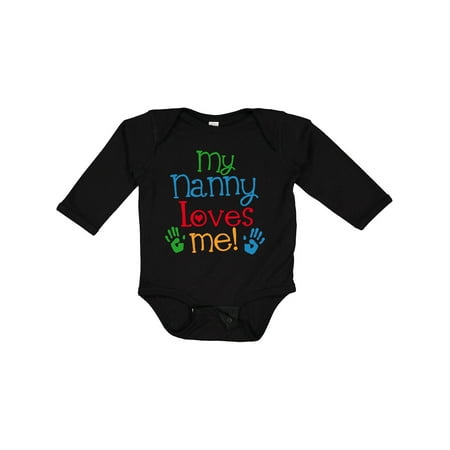 Inktastic My Nanny Loves Me Grandson Gift Baby Boy or Baby Girl Long Sleeve Bodysuit