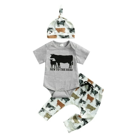 Elippeo 3Pcs Baby Going Home Outfits 3M 6M 12M 18M Short Sleeve Cow Print Romper + Pants + Top Knot Hat Set
Elippeo 3Pcs Baby Going Home Outfits 3M 6M 12M 18M Short Sleeve Cow Print Romper + Pants + Top Knot Hat Set