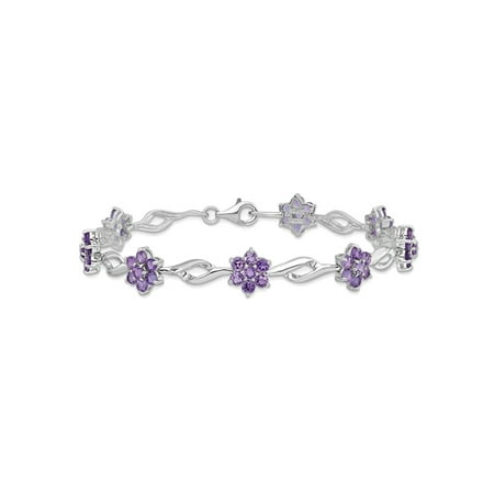 4.00 Carat (ctw) Amethyst Flower Bracelet in Sterling Silver
