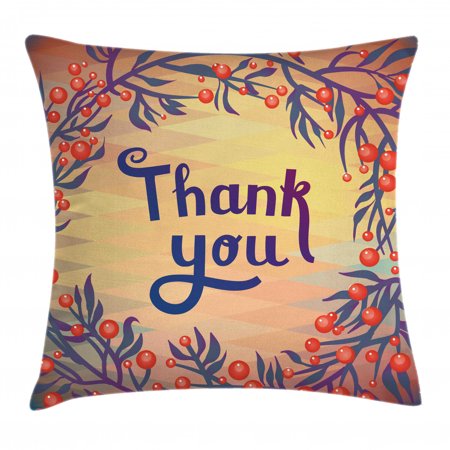 Nature Decor Throw Pillow Cushion Cover, Christmas Time Red Flower With Leaves Ivy Geometric Background with Thanx Note, Decorative Square Accent Pillow Case, 16 X 16 Inches, Multicolor, by Ambesonne