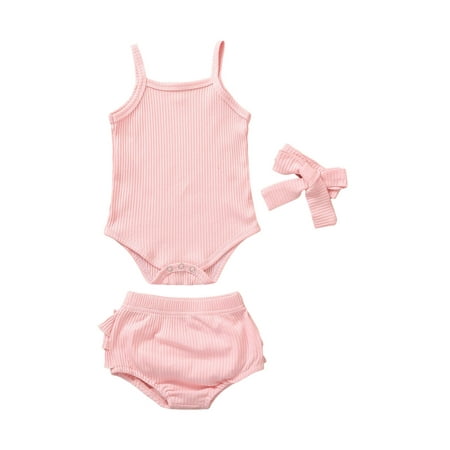 Canrulo Newborn Baby Girls Summer Clothes 3pcs Solid Knit Sleeveless Romper Tops Ruffles Shorts Headband Sets Pink 0-3 Months
Canrulo Newborn Baby Girls Summer Clothes 3pcs Solid Knit Sleeveless Romper Tops Ruffles Shorts Headband Sets Pink 0-3 Months