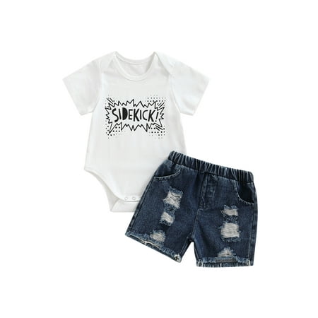 Sunisery Kids Toddler Baby Boys 2Pcs Clothes Set Letter Short Sleeve Romper/T-shirt + Ripped Denim Shorts White Romper 12-18 Months
Sunisery Kids Toddler Baby Boys 2Pcs Clothes Set Letter Short Sleeve Romper/T-shirt + Ripped Denim Shorts White Romper 12-18 Months