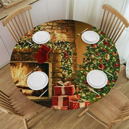 Sheronv Christmas Tree Presents Fireplace Round Table Cover Stain Resistant Washable 100% Polyester Tablecloth for Indoor Outdoor Kitchen Dining Wedding Parties 54 -58 
Sheronv Christmas Tree Presents Fireplace Round Table Cover Stain Resistant Washable 100% Polyester Tablecloth for Indoor Outdoor Kitchen Dining Wedding Parties 54 -58