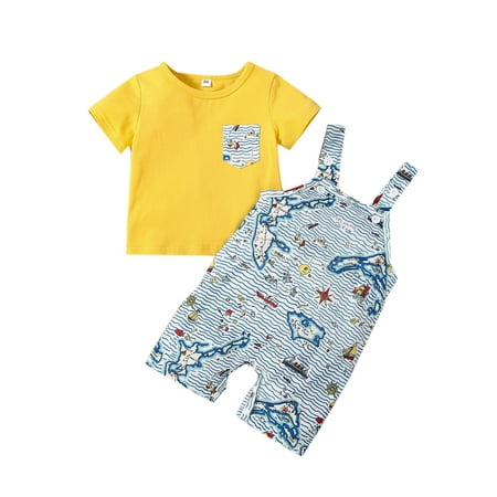 Kiapeise 2Pcs Infant Baby Boy Summer Clothes Set Short Sleeve Round Neck T-shirt Tops + Cartoon Print Suspender Jumpsuit
Kiapeise 2Pcs Infant Baby Boy Summer Clothes Set Short Sleeve Round Neck T-shirt Tops + Cartoon Print Suspender Jumpsuit