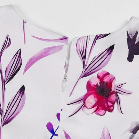 PEASKJP Midi Dresses for Girls Girls Children Boho Ruffled A-Line Tulled Princess Flowy A-Line Sundress Knee-Length Floral Loose Maxi Dresses Purple 2-3 Years