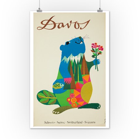 Davos Vintage Poster (artist: Brun) Switzerland c. 1950 (12x18 Art Print, Wall Decor Travel Poster)
