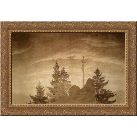 Cross in the Mountains 24x19 Gold Ornate Wood Framed Canvas Art by Friedrich, Casper David