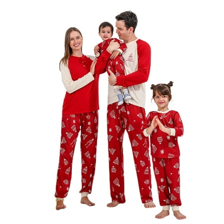 Ma&Baby Christmas Matching Family Sleepwear Parent-child Tree Snowflake Print Pajamas Holiday Homewear
