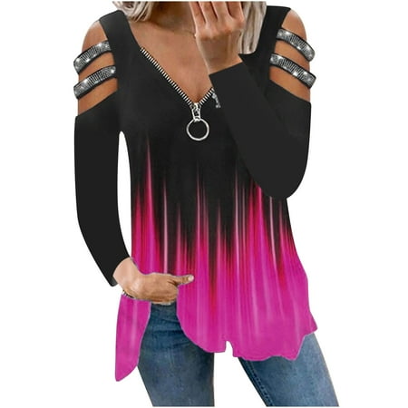 Women s Cold Shoulder Shirt V-Neck Zipper Gradient Print Tops Casual Long Sleeve Blouse Plus Size Loose Fit Sweatshirt Pullover
Women s Cold Shoulder Shirt V-Neck Zipper Gradient Print Tops Casual Long Sleeve Blouse Plus Size Loose Fit Sweatshirt Pullover