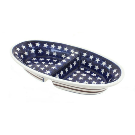 Blue Rose Polish Pottery Stars & Stripes Divided Dish