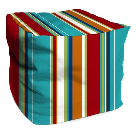 Jordan Manufacturing Outdoor 18" x 18" Pouf/Ottoman, Bead Filled, Covert Stripe Fiesta