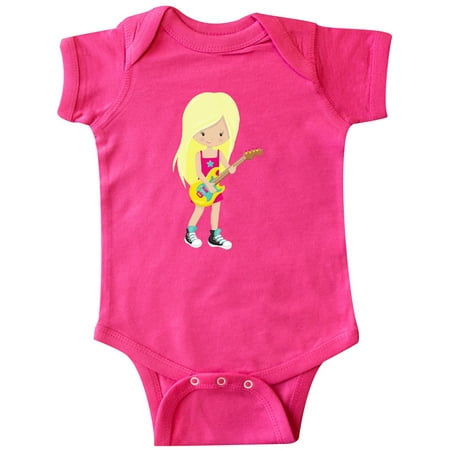 Inktastic Rock Girl Blonde Hair Girl Playing Guitar Gift Baby Girl Bodysuit