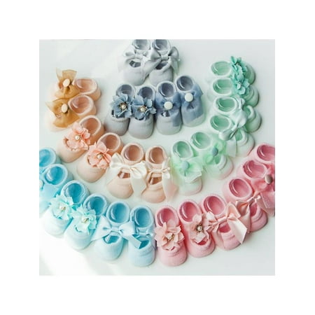Topumt 3Pairs Newborn Baby Lace Frilly Cotton Anti Slip Socks