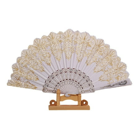 FeiraDeVaidade Hand Fans for Women Rose Lace Folding Hand Held Fans Bulk for Women - Retro Fabric Fans