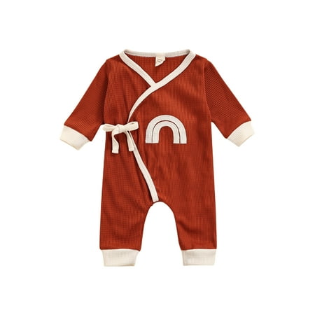 Frobukio Autumn Infant Baby Boys Girls Rompers Rainbow Printing Long Sleeve Lace Up Long Sleeve Jumpsuits Brown 6-9 Months
Frobukio Autumn Infant Baby Boys Girls Rompers Rainbow Printing Long Sleeve Lace Up Long Sleeve Jumpsuits Brown 6-9 Months