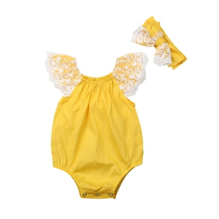 Canrulo Infant Newborn Baby Girls Summer Romper Ruffle Lace Sleeve Bodysuit with Headband Clothes Yellow 12-18 Months
Canrulo Infant Newborn Baby Girls Summer Romper Ruffle Lace Sleeve Bodysuit with Headband Clothes Yellow 12-18 Months