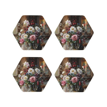 Drink Coasters Set of 4 Romantic Wine Flowers Leather Coasters for Coffee Table Protector Heat Resistant Cute Coasters for Home Decor Housewarming Gifts Bar Kitchen 4 Inch Hexagon
Drink Coasters Set of 4 Romantic Wine Flowers Leather Coasters for Coffee Table Protector Heat Resistant Cute Coasters for Home Decor Housewarming Gifts Bar Kitchen 4 Inch Hexagon