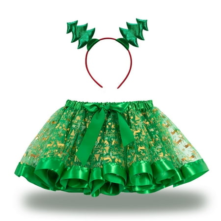 YJ.GWL Baby Girls Christmas Sequins Tutu Skirts Xmas Mesh Princess Party Wedding Dress with Handwear