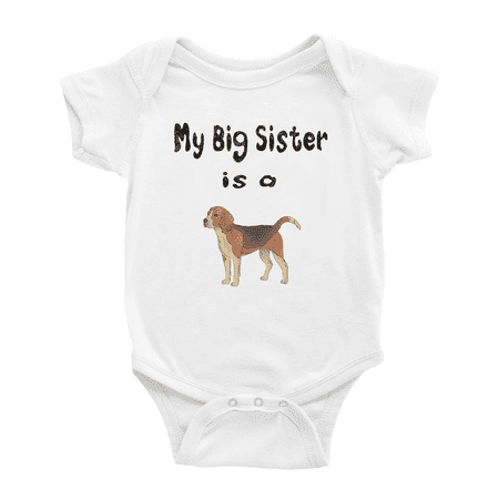 My Big Sister Is A Harrier Dog Funny Baby Bodysuit Boy Girl Unisex