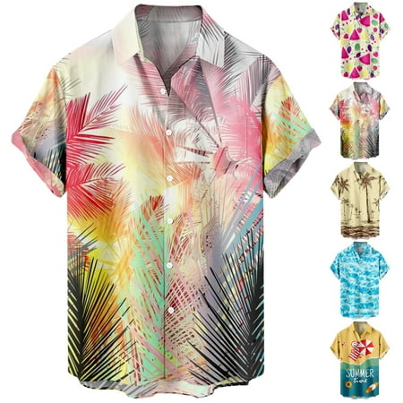 Men s Casual Button Down Hawaiian Shirts Holiday Blouses for Adults