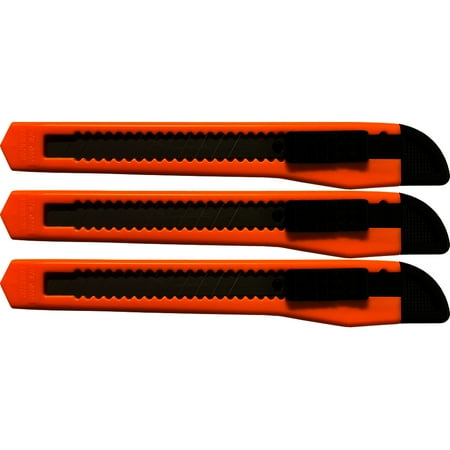 3 Neon Orange Utility Knife Box Cutters Heavy Duty Industrial Strength