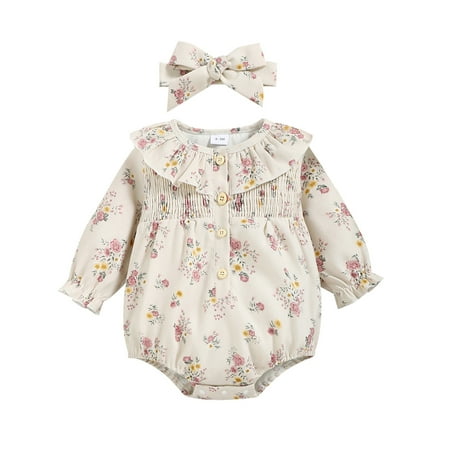 Amuver Baby Girls Romper Set Long Sleeve Crew Neck Ruffled Flower Print Romper with Hairband
Amuver Baby Girls Romper Set Long Sleeve Crew Neck Ruffled Flower Print Romper with Hairband