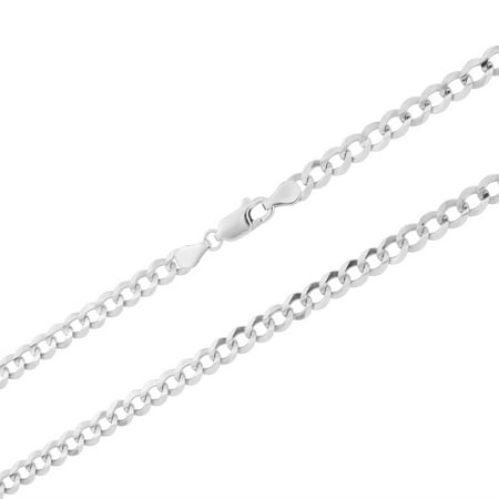 14k White Gold Solid Mens Womens 5mm Cuban Curb Chain Pendant Necklace, 16"- 30"