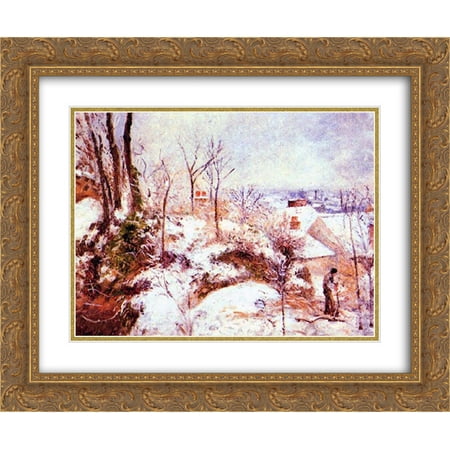 Camille Pissarro 2x Matted 24x20 Gold Ornate Framed Art Print 'A Cottage in the Snow'