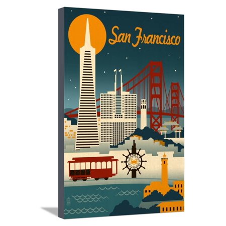 San Francisco, California - Retro Skyline Travel Advertisement Stretched Canvas Print Wall Art By Lantern Press