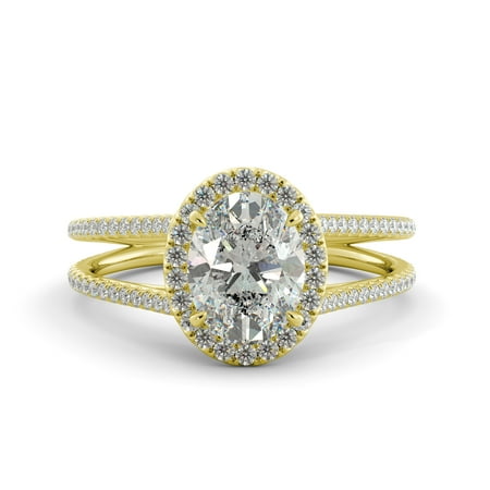 2.92 ct Oval Classic Moissanite & Round Diamond Engagement Ring 14k Yellow Gold
