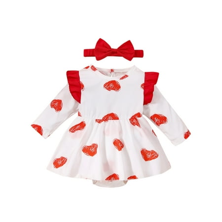 Xingqing Newborn Girl Romper Outfits Red Heart Printed Long Sleeve Ruffles Dress Romper Bowknot Headband Set 12-18 Months
Xingqing Newborn Girl Romper Outfits Red Heart Printed Long Sleeve Ruffles Dress Romper Bowknot Headband Set 12-18 Months