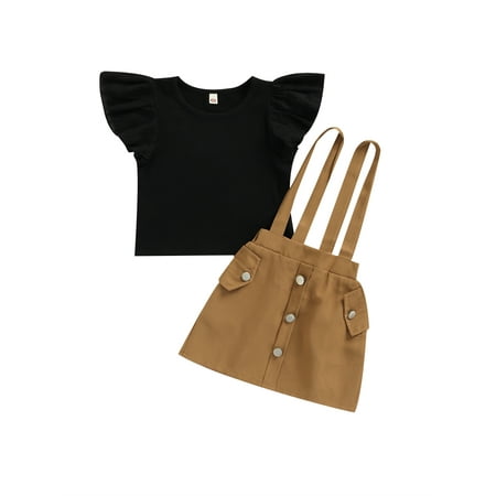 Canrulo Summer Lovely Kids Girls 2pcs Clothes Fly Sleeve Solid Color T Shirts With Suspender Skirt Sets Black 4-5 Years 
Canrulo Summer Lovely Kids Girls 2pcs Clothes Fly Sleeve Solid Color T Shirts With Suspender Skirt Sets Black 4-5 Years