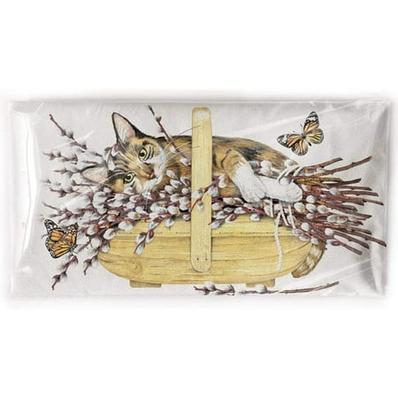 Mary Lake Thompson BT318 Cat in Willow Basket Flour Sack Towel 30 Inches