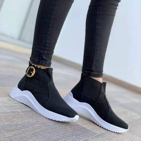 TIANEK Shoes For Women Women s Western Shoes Buckle Strap Ladies Casual Ankle Boots Retro Slip On Pointed Shoes