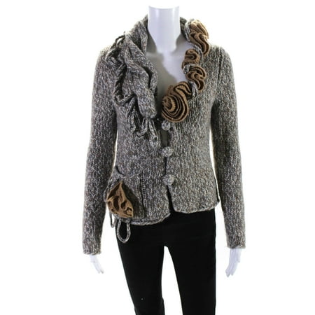 Pre-owned|HWR Anthropologie Women s Knit Rose Applique Cardigan Gray Size S