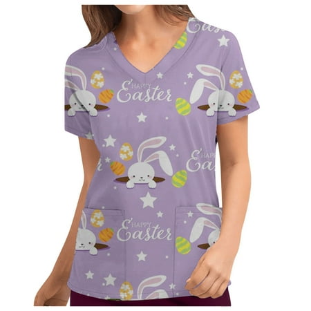 Easter Scrub Tops for Working Uniform T-Shirt Womens Cute Printed Scrub Tops Short Sleeve V-Neck Tops with Pockets
Easter Scrub Tops for Working Uniform T-Shirt Womens Cute Printed Scrub Tops Short Sleeve V-Neck Tops with Pockets