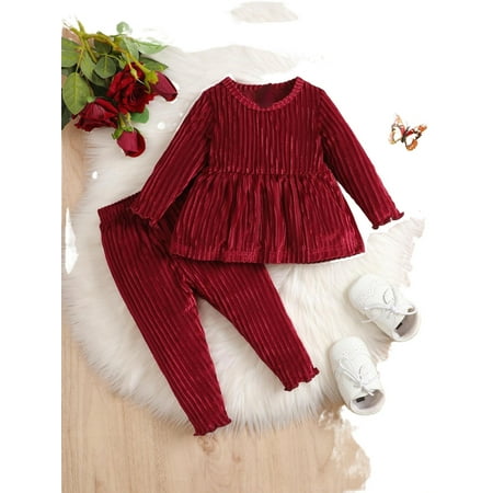 Casual Plain Round Neck Long Sleeve Burgundy Baby Sets (Baby s)