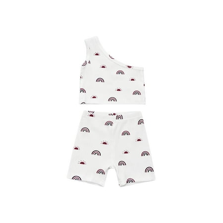 Frobukio Kids Baby Girls Casual Suit One Shoulder Printed Sleeveless Ribbed Tank Tops + Shorts Summer Outfits White 12-18 Months
Frobukio Kids Baby Girls Casual Suit One Shoulder Printed Sleeveless Ribbed Tank Tops + Shorts Summer Outfits White 12-18 Months