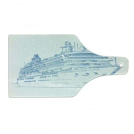 

Marine Cutting Board Hand Drawn Sketch Style Cruise Liner Ship Design Ocean Travel Transportation Holiday Tempered Glass Cutting and Serving Board Wine Bottle Shape Blue White by Ambesonne