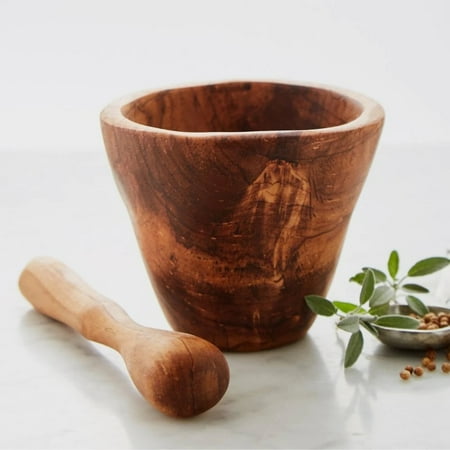 Kenya Small Hand Carved Natural Olive Wood Mortar Pestle