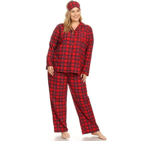 PS3610-04-1XL Red Plaid Plus Size Three-Piece Pajama Set - 1X