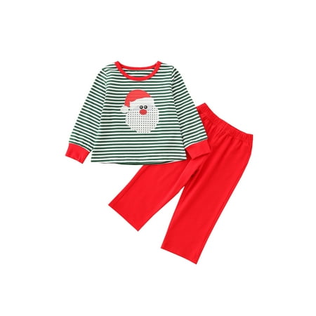 Christmas Family Matching Clothes Baby Boy Girl Long Sleeve Striped Santa Claus T-Shirt+Pants Outfits