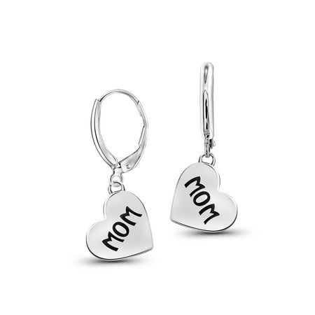 Sterling Silver MOM Engraved My Heart Earrings