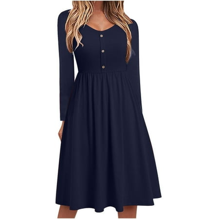 Wedding Guest Dresses for Women White Dress Women Long Sleeve Dress for Women Women Trendy Slim Fit Comfortable Button V-Neck Solid Color Casual Dress Clearance 2022 Summer Dresses Blue L
Wedding Guest Dresses for Women White Dress Women Long Sleeve Dress for Women Women Trendy Slim Fit Comfortable Button V-Neck Solid Color Casual Dress Clearance 2022 Summer Dresses Blue L