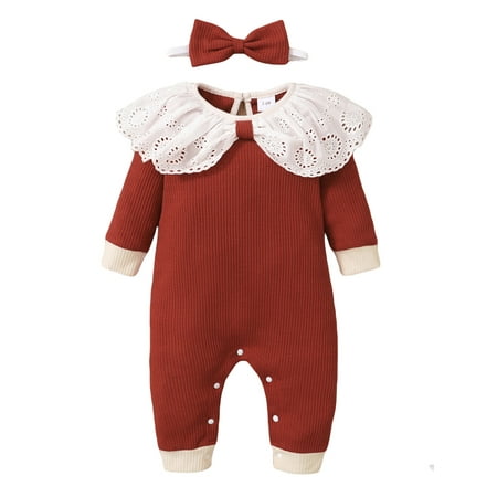 Eyicmarn Infant Baby Girls Waffle Rompers Spring Lace Ruffles Round Neck Patchwork Long Sleeve Jumpsuits with Bow Headband
Eyicmarn Infant Baby Girls Waffle Rompers Spring Lace Ruffles Round Neck Patchwork Long Sleeve Jumpsuits with Bow Headband