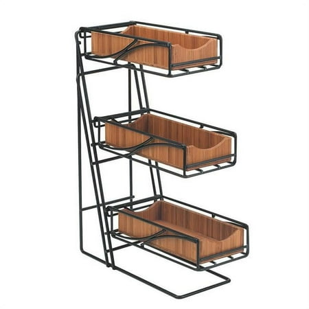 Black Wire & Bamboo Flatware & Condiment Display - 5.25 x 14 x 18 in.
