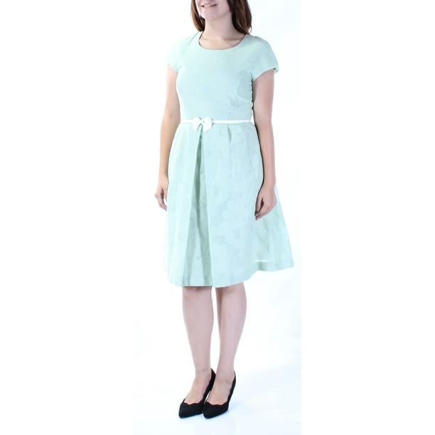 MAXMARA Womens Green Zippered W/belt Floral Cap Sleeve Jewel Neck Knee Length Sheath Dress Size: 6